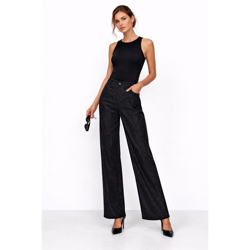New York & Company NEW Black Embellished Wide Leg High Rise Jeans Glam Size 8